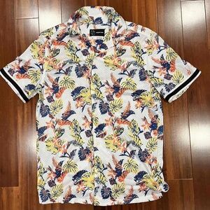 Original Use Mens Polo Shirt White Floral Tropical Short Sleeve Pattern‎ Sz S